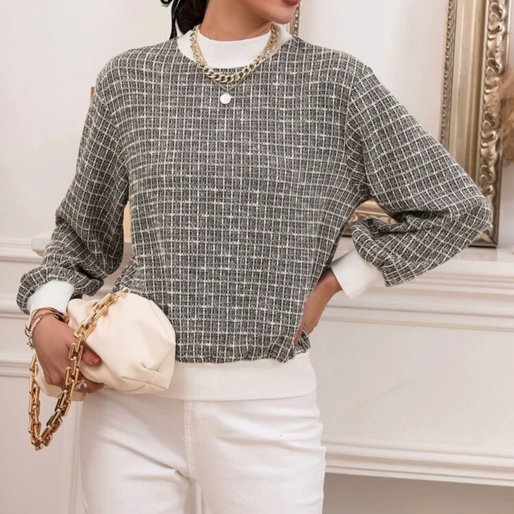 Tweed Mock Neck Sweatshirt